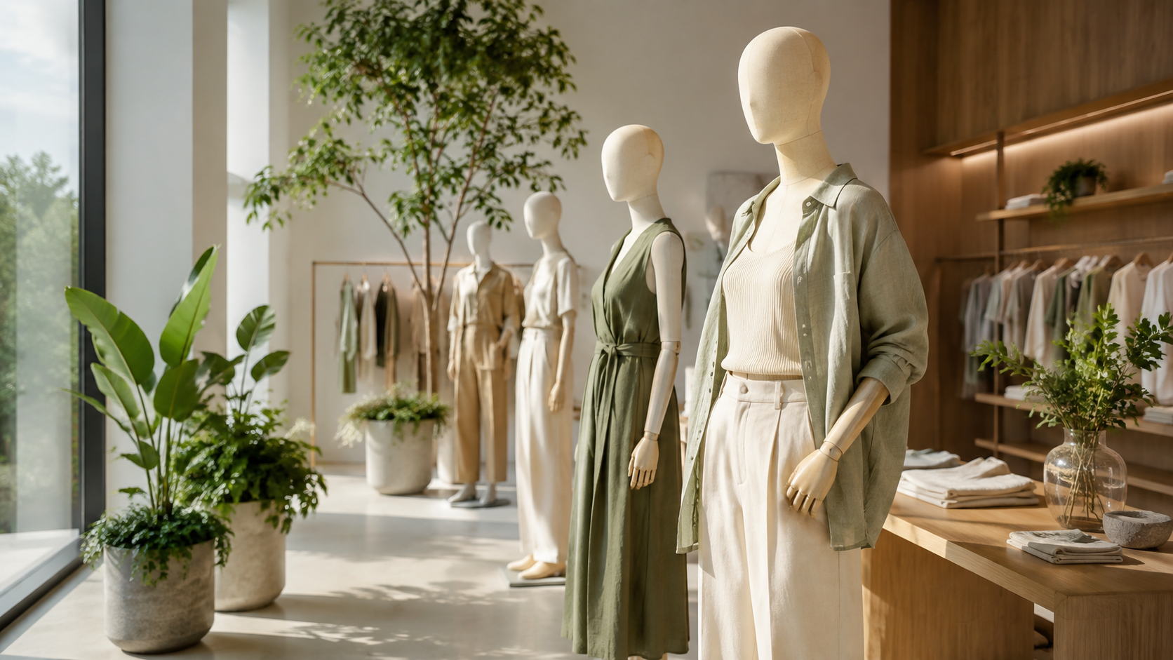 Ma-nơ-canh bền vững trong showroom hiện đại